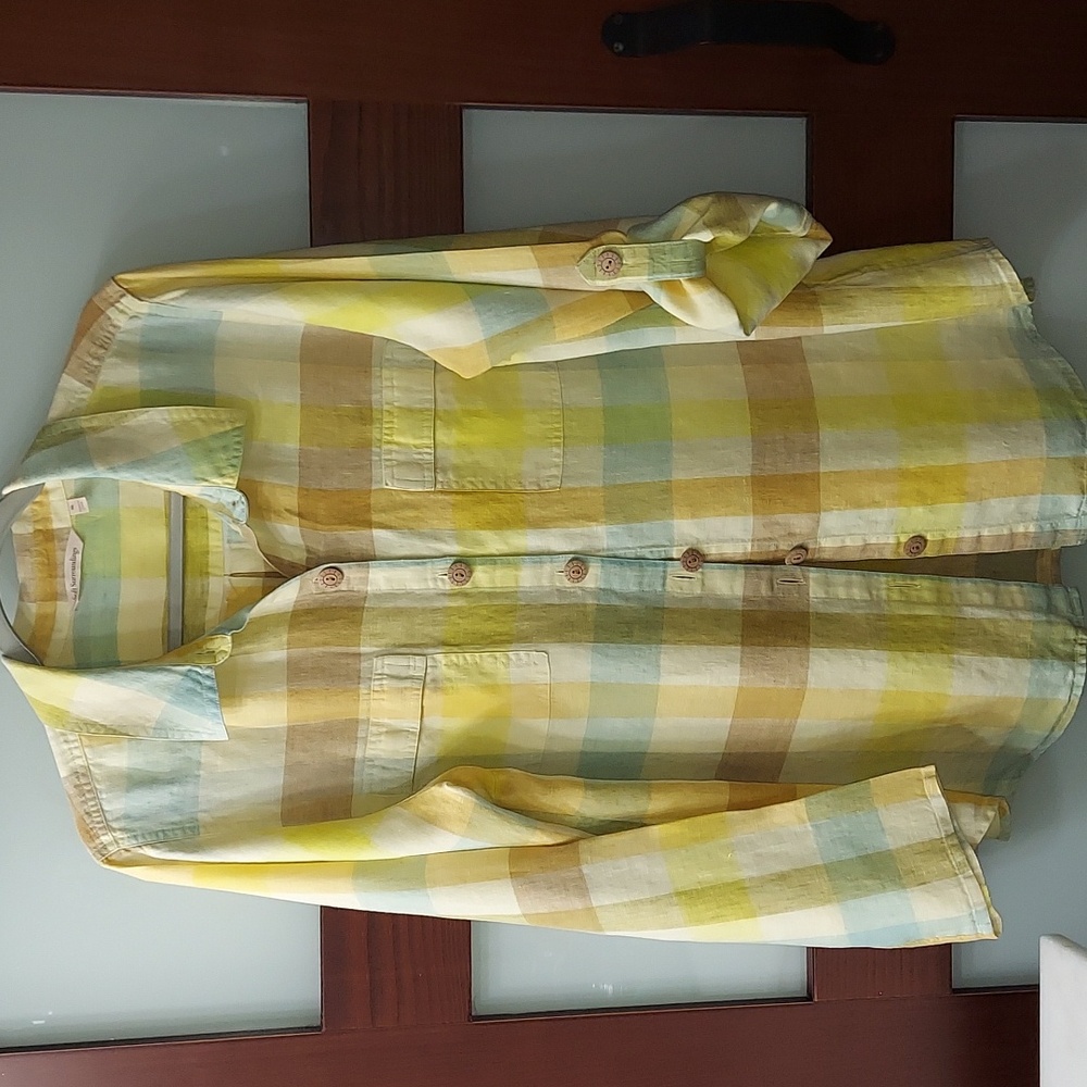 Soft Surroundings Linen Multicolor Plaid Shirt XL
